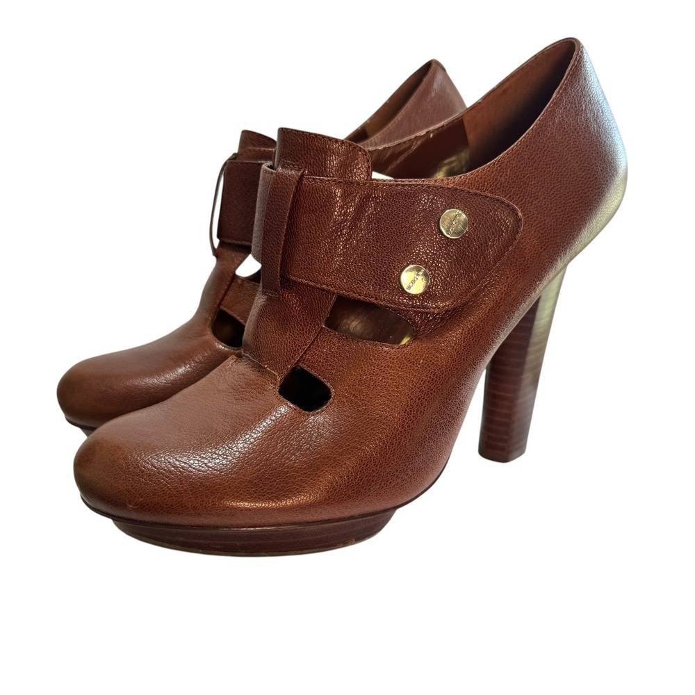 BCBGirls Leather 90s Grunge Academia Platform Mary Jane Chunky Bootie 8.5 Brown